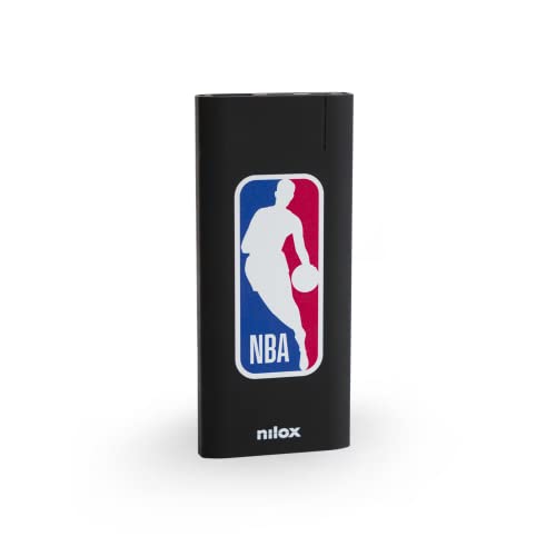 Nilox, Powerbank Schwarz NBA Powerbank mit Dual Input Micro USB und USB-C Akku, 5000mAh, Aufladen in 3 Stunden, Maße 12 x 5 x 1 cm, Gewicht 100g von Nilox