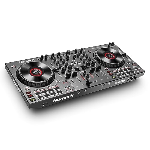 Numark NS4FX – 4-Kanal DJ Controller Pult, Touch-Jogwheels mit Display, Pads und Effekten, Booth- und Main-Ausgänge, Serato DJ Lite enthalten von Numark