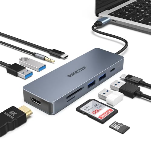 OBERSTER USB-C-Hub, 10-in-1-Adapter mit 4K-HDMI-Ausgang, PD 100 W, TF-Kartenleser, kompatibel für Laptop, Surface Pro 8 und weitere Typ-C-Geräte von OBERSTER