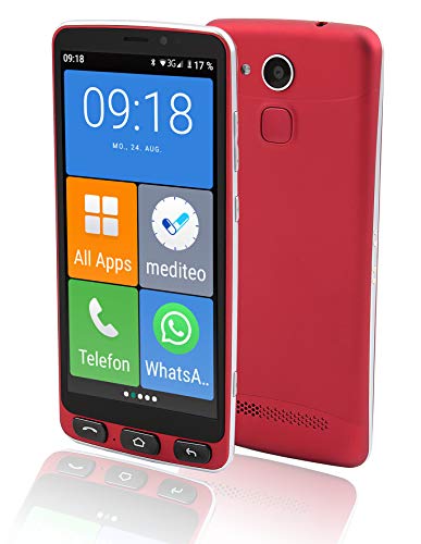 Olympia Neo Senioren Smartphone Extragroße Darstellung Hörgerätekompatibel Notruftaste, rot, 2287 von Olympia