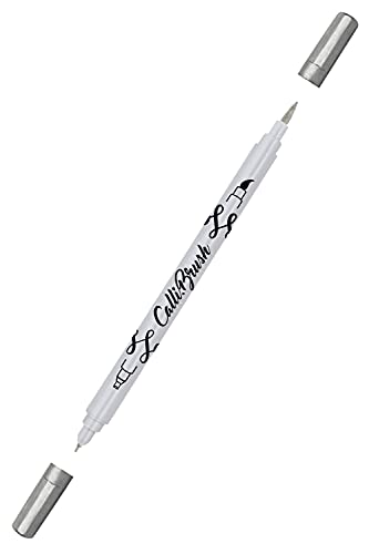 ONLINE Calli.Brush Pen mit Double-Tip, Pinsel- und Kalligraphie-Spitze, Handlettering Brush-Pens in verschiedenen Farben, bunte Bullet-Journal Stifte, Kalligrafie-Stifte, Farbe: Metallic Silver von Online