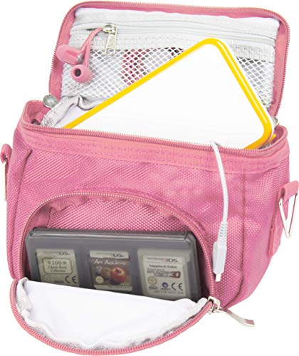 Orzly Travel Bag für alle Nintendo DS Konsole Modell Versionen mit Faltbarer Bildschirm (Original DS / 3DS / DS Lite / 3DS XL / DSi / New 3DS / New 3DS XL / 2DS XL / etc.) - Tasche enthält: Schultergurt + Tragegriff + Gürtelschlaufe + Fächer für Zubehör (Spiele / Stifte / Lade Kabel / Amiibo / etc.) - ROSA von Orzly