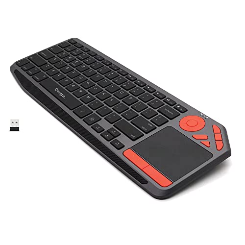 Ovegna K26: Kabellose Tastatur mit integriertem Akku, Hintergrundbeleuchtung, Bluetooth und 2,4 GHz, Ultra-Fin, Touchpad, für Smart TV, Tablets, Android PC unter Windows, Mac und Linux (Orange) von Ovegna