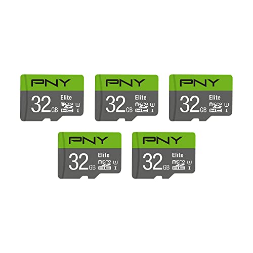 PNY Elite Class 10 U1 microSDHC-Speicherkarte, 32 GB, 100 MB/s, Klasse 10, U1, Full HD, UHS-I, Micro SD, 5 Stück von PNY