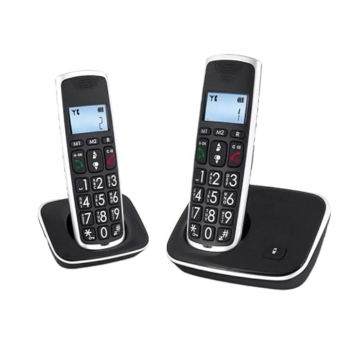 Duo-Telefone, 2 Schwarze schnurlose Telefone modern, hintergrundbeleuchtetes Display, Freisprecheinrichtung von PRENDELUZ