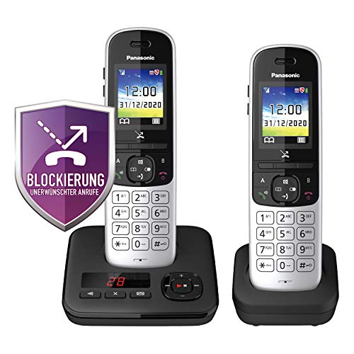 Panasonic KX-TGH722GS Schnurlostelefon Duo mit Anrufbeantworter (DECT Telefon, strahlungsarm, Farbdisplay, Anrufsperre, Freisprechen) schwarz von Panasonic
