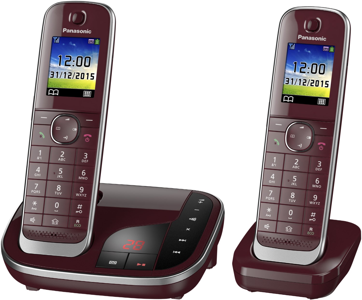 Panasonic KX-TGJ322GR schnurloses Telefon mit Anrufbeantworter 2 Mobilteile weinrot von Panasonic