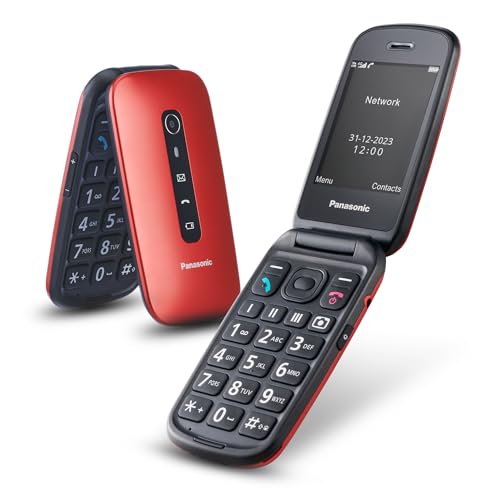 Panasonic KX-TU550EXR 4G Essentials Clamshell Handy für Senioren, 1,2 MP Kamera, Seniorentelefon mit großem 2,8 Zoll Display, 300 Stunden Standby-Zeit, Rot von Panasonic