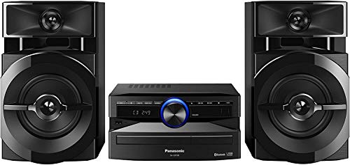 Panasonic Mini-System, 300 W, 2-Wege-Lautsprecher, Woofer:13 cm, CD-Player, CD-R/R W, Bluetooth, USB, 30 FM/15AM RDS, AUX, Audio-Qualität, blaue Beleuchtung, Schwarz FM/AM RDS-Radio blau von Panasonic