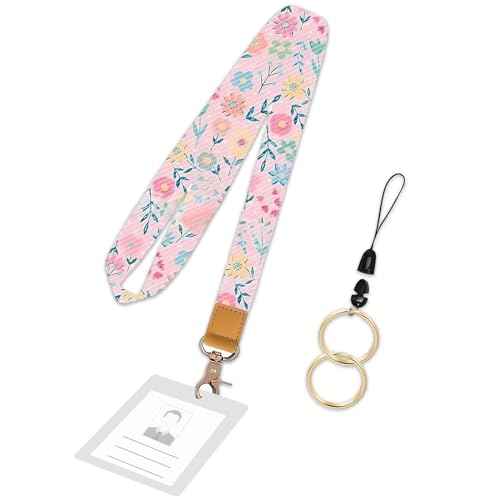 1 Stück Lang Schlüsselband, mit 3 Zubehör, Halsband-Schlüsselanhänger, Schlüsselband Lanyard für Schlüssel, für Autoschlüssel, ID Badges, Brieftaschen und Ausweishalter Kartenhalter(Blumen) von Peysaitr
