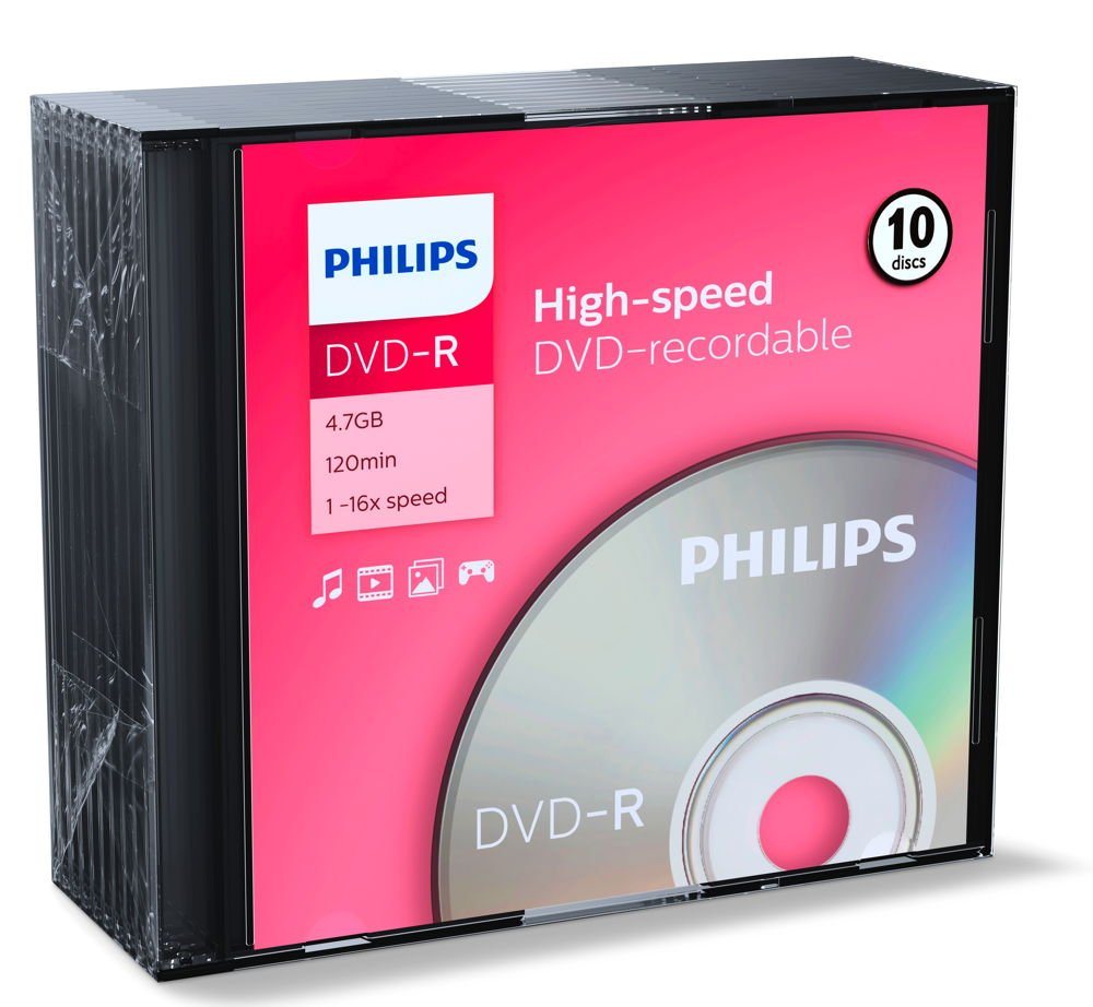 Philips DVD-Rohling 10 Philips Rohlinge DVD-R 4,7GB 16x Slimcase von Philips