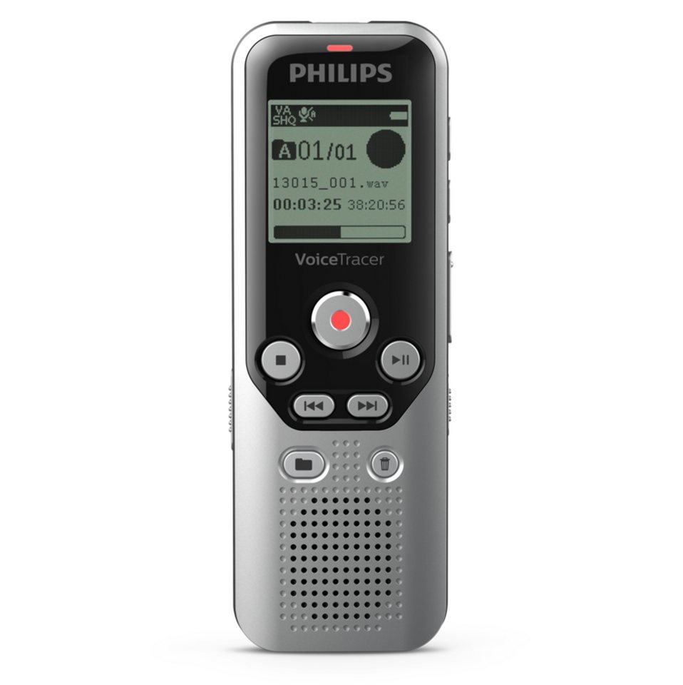 Philips DVT1250 Digitales Diktiergerät (8 GB, One-Touch-Aufnahme, MicroSD-slot, PC-Anschluss) von Philips