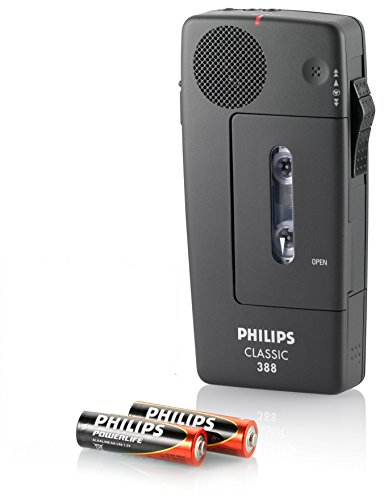 Philips LFH0388/00B Analoges Mini-Kassetten Diktiergerät 30 Mini-Kassette, 2 x AA Batterie sowie Handschlaufe, anthrazit von Philips