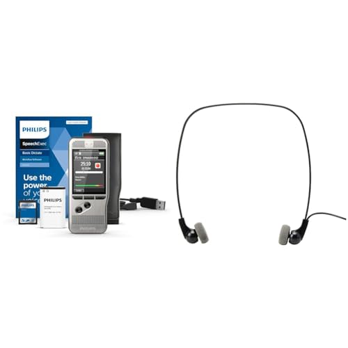 Philips PocketMemo DPM6000 Digitales Diktiergerät, Audiorecorder, Aufnahmegerät inkl. Diktiersoftware SpeechExec Basic 2-Jahres-ABO & Transkriptions-Kopfhörer LFH0334 von Philips