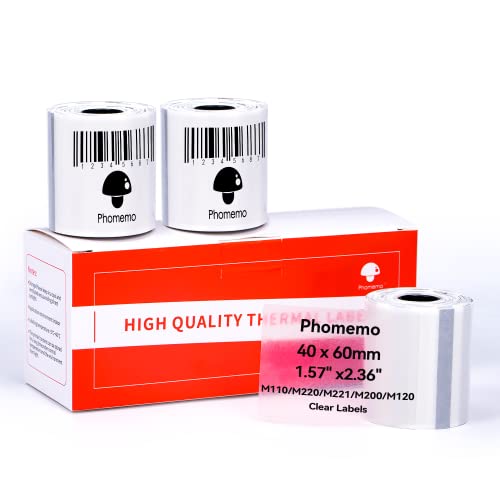 Phomemo M110/M200/M220/M221 Rechteckige Transparente Selbstklebeetiketten für Phomemo M110/M200/M220/M221 Etikettendrucker 1.57"x 2.36"(40x60mm) von Phomemo