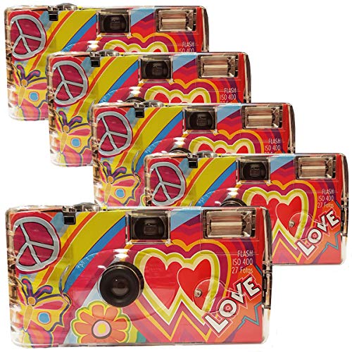 5 x 1A PHOTO PORST Hochzeitskamera Rainbow Kult - Love rot/Einwegkamera/Partykamera (je 27 Fotos, mit Blitz, 5-er Pack) von Polaroid