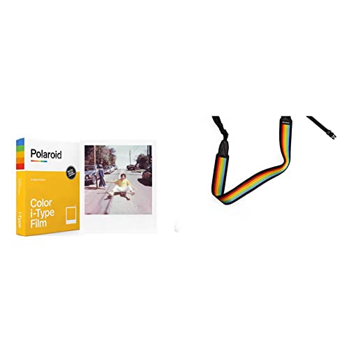Polaroid Color Film für i-Type - 6000, 8 Filme & Polaroid Kameragurt Flach – Rainbow Black - 6055 von Polaroid