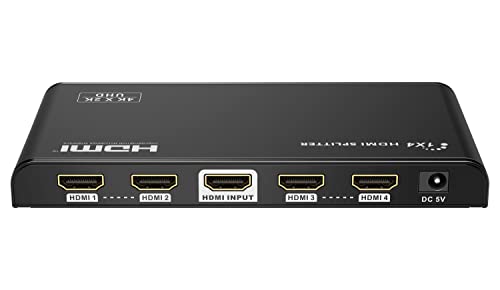 PremiumCord 4K HDMI 2.0 Splitter 1-4 Ports, Unterstützung UHD 4Kx2K / 60Hz, FULL HD, 3D, HDCP 2.2, CEC, Dolby TrueHD, Farbe Schwarz von PremiumCord