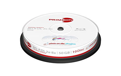 PRIMEON BD-R DL 50GB/2-8x Cakebox (10 Disc), photo-on-disc ultragloss Surface, Water resistant Inkjet Fullsize Printable von Primeon