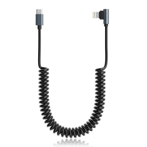 Spiralkabel USB C auf Lightning Kabel, 90° Stecker Kurz iPhone Ladekabe [MFi zertifiziert] Auto Apple Carplay Kabel mit Datenübertragung, für iPhone14/ 13/12/ 11/ Pro/X/XS/XR/ 8/ iPad von Pubiohs