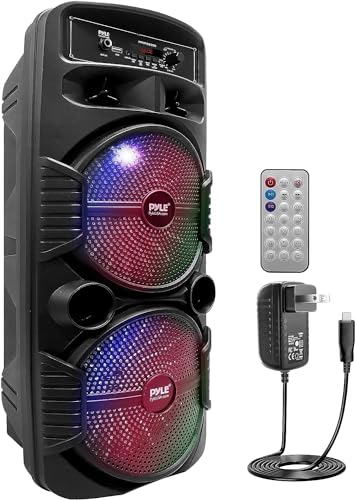 Pyle Bluetooth Lautsprecher - PA Anlage, Karaoke Maschine, Musikbox Groß, Partybox, Dual 8” Subwoofer, Tragbare Musikboxen 600W mit wiederaufladbaren Akku & Party Lichtern, USB/3.5mm AUX/Mic, FM Radio von Pyle