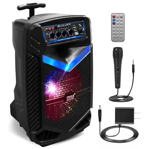 Pyle PA Bluetooth Lautsprecher - Karaoke Maschine mit Karaoke Mikrofon, 400W, Musikbox Bluetooth Box, Partybox, Rechargeable, 8” Subwoofer, 1” Tweeter, Aufnahmefunktion, Partybeleuchtung, USB/SD-Radio von Pyle