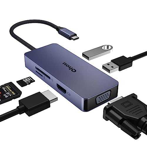 6 in 1 USB C Hub von Qhou mit 4K HDMI, VGA, 2 USB 2.0, SD/TF Kartenleser, USB C Adapter für MacBook Pro/Air, Dell, HP, Surface Pro von Qhou