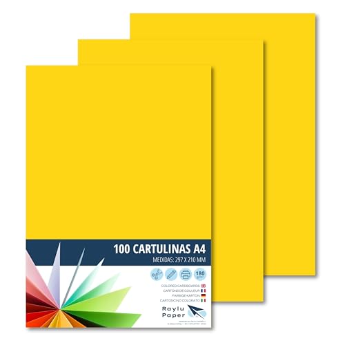 RAYLU PAPER – Tonpapier A4, 100 Stück Kartonpapier 180g/m², 210 x 297 mm, professionelle farbige Kartons für Büro, Kopierpapier, Buntes Papier zum Basteln (Dunkelgelb) von RAYLU PAPER
