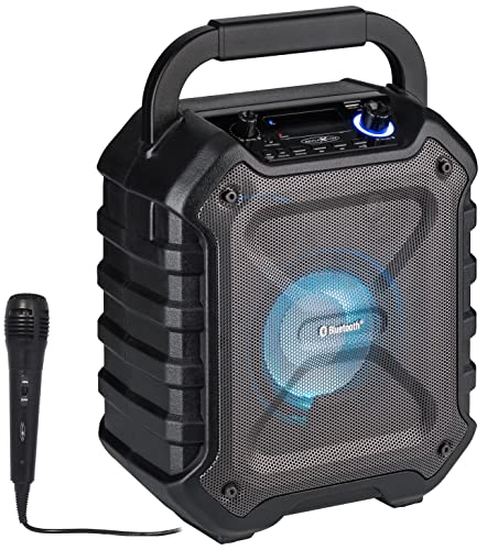 REFLEXION PS06BT kompakte PA-Anlage, mobil mit Akku, Lichteffekten und Karaoke-Funktion, inklusive Mikrofon (Bluetooth, USB, AUX, 160 Watt), schwarz von REFLEXION