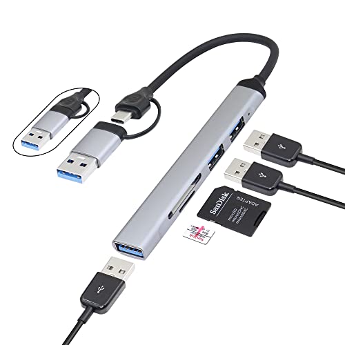 RIIEYOCA USB-C-Hub, USB-C-auf-USB-Multiport-Adapter, 5-in-1-Dongle USB-C auf USB 3.0, Sd/TF-Kartenleser und 2 USB-2.0-Anschlüsse für Laptop, PC, MacBook Pro, Typ-C-Gerät (Grau) von RIIEYOCA