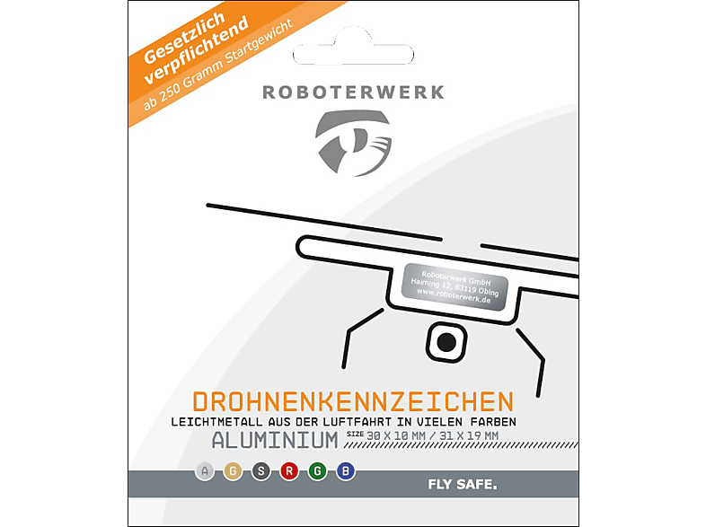 ROBOTERWERK Drohnenkennzeichen aus Aluminium-Gutschein Plakette, Kennzeichen Mehrfarbig von ROBOTERWERK