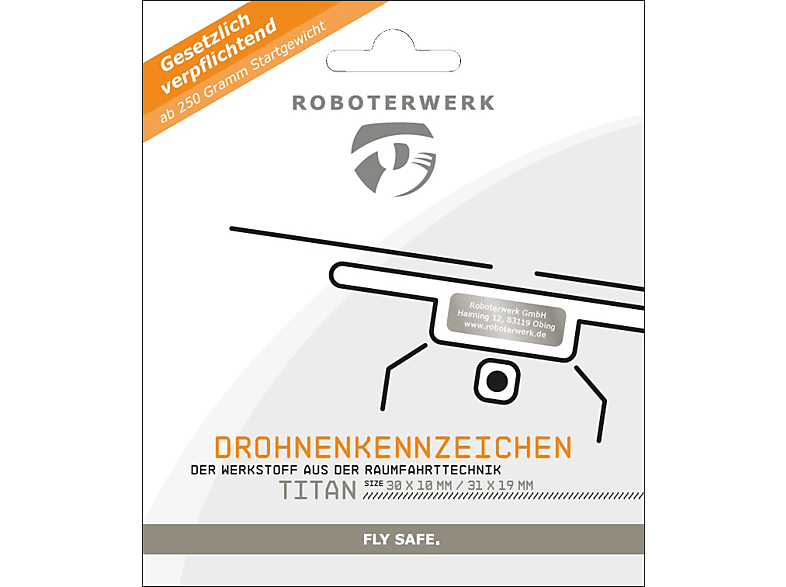 ROBOTERWERK Drohnenkennzeichen aus Titan-Gutschein Plakette, Kennzeichen Silber von ROBOTERWERK