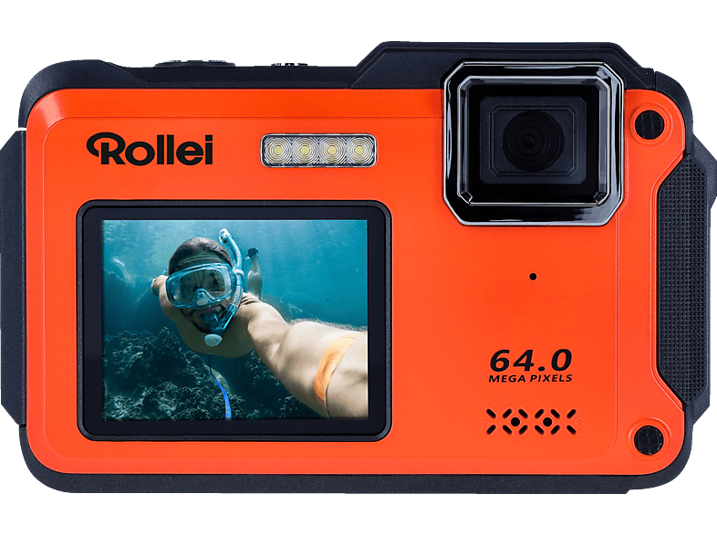 ROLLEI Sportsline 64 Selfie Unterwasserkamera Orange, k.A. opt. Zoom, 2.8 cm Rückseite, 2 Vorderseite von ROLLEI