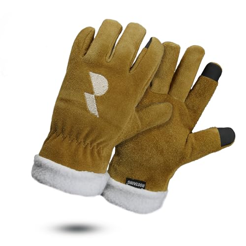 ROSTAING Montblanc Handschuhe aus Leder, warm, gefüttert und mit Touchscreen, ideal für Arbeiten im Freien, Wintergarten, warm, komfortabel, gegen Kälte und Futter aus Molton von ROSTAING