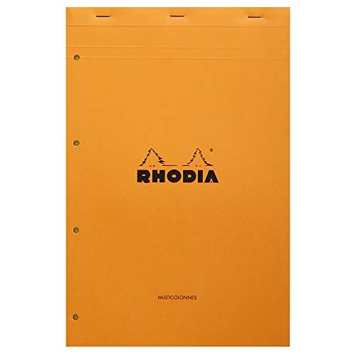 Rhodia 119700C - Audit Notizblock (geheftet, DIN A4+, 21 x 31,8 cm, liniert mit Rand, 80 Blatt, gelbes Papier, 80g) 1 Stück, orange von Rhodia