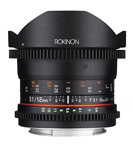 Rokinon Cine DS 12 mm T3.1 Ultra Wide Cine Fischaugenobjektiv für Sony E Mount Wechselobjektivkameras (NEX) – Full Frame kompatibel von Rokinon