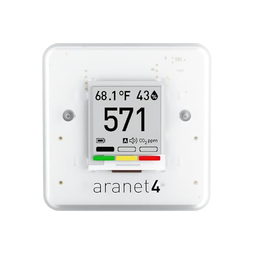 Aranet4 Home Kabelloser Luftqualitätsmonitor für Zuhause, Büro oder Schule [CO2, Temperatur, Luftfeuchtigkeit und mehr] tragbar, E-Ink-Bildschirm, App für Konfiguration und Datenverlauf von SAF