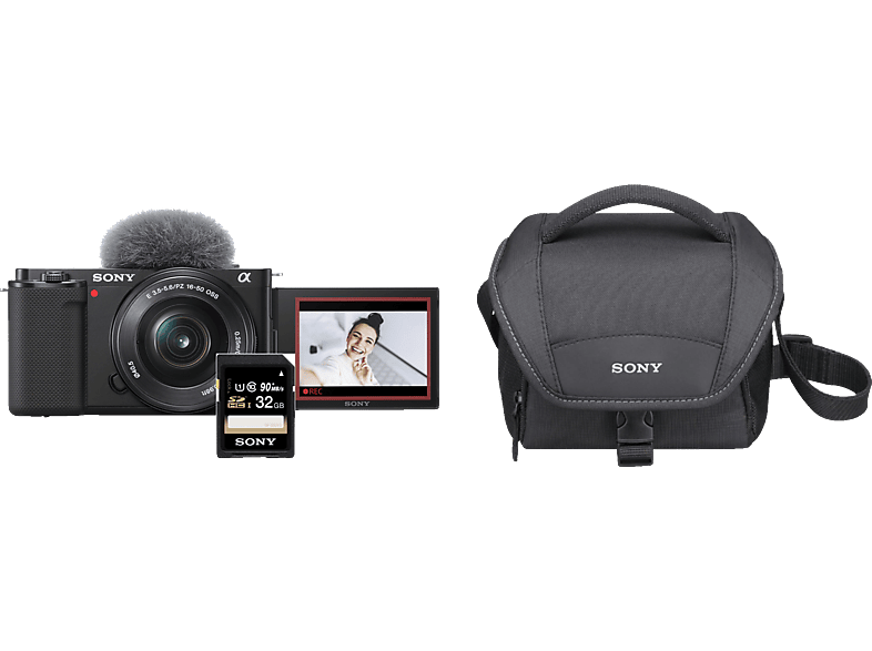 SONY Alpha ZV-E10L Kit + Tasche Speicherkarte Systemkamera mit Objektiv 16-50 mm, 7,5 cm Display Touchscreen, WLAN von SONY