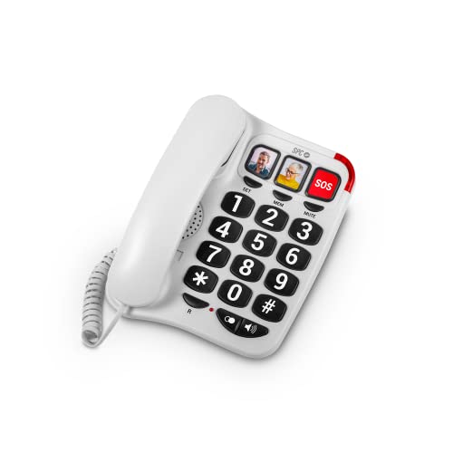 SPC Comfort Numbers 2 – Festnetztelefon für Senioren mit großen Tasten, 3 Direktspeichern mit Foto, sehr hoher Lautstärke, hörgerätekompatibel, Leuchtsignal, Tisch- oder Wandmontage von SPC