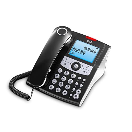 SPC Elegance ID – Festnetztelefon mit beleuchtetem Display, 2 Direktspeichern, Telefonbuch, Anrufer-ID, Freisprecheinrichtung und Anzeige für verpasste Anrufe - Schwarz von SPC