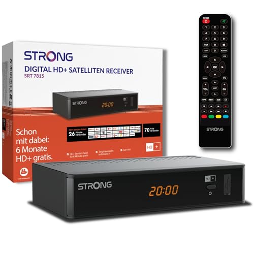 STRONG SRT7815 Digitaler HD Satelliten-Receiver, HD-SAT-Empfang, DVB-T2 HD, inklusive HD+ Karte für Deutschland von STRONG