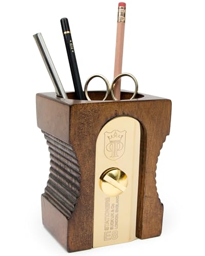 Suck UK Schreibtischköcher in der Form eines Bleistiftanspitzers eleganter und stabiler Stifteköcher aus Holz Schreibtisch-Organizer und Stifthalter Schreibtisch Aufbewahrung Doppel in Hell von SUCK UK