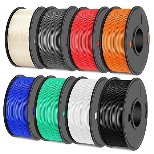 SUNLU 250g PLA Filament 1.75mm, Sauber Gewickelt 3D Drucker Filament PLA 1.75mm,Maßgenauigkeit +/- 0,02mm, 0.25KG Spule, 8 Rollen,Schwarz + Weiß + Grau + Transparent + Rot + Blau + Orange + Grün von SUNLU