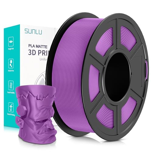 SUNLU 3D Printer Filament Matte PLA Filament, Neatly Wound Matte PLA Filament 1.75mm ± 0.02mm, Fit Most FDM 3D Printers, Good Vacuum Packaging 3D Printing Filament, 1kg Spool (2.2lbs), Matte Purple von SUNLU