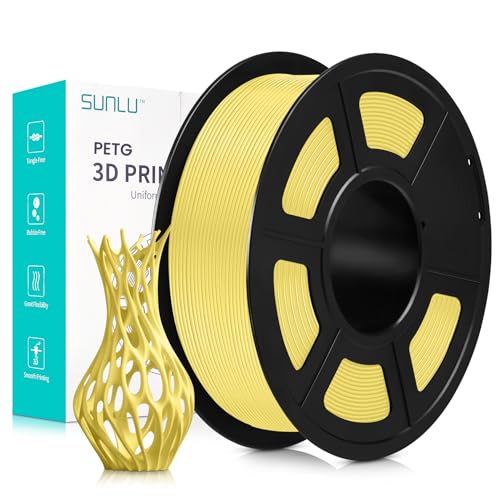 SUNLU PETG 3D Drucker Filament, sauber gewickelt, 1.75mm PETG 3D Filament, gute Schlagfestigkeit, PETG 3D Drucker Filament, Maßgenauigkeit +/- 0.02mm, 1kg Spule (2.2lbs), 320Meter, Zitronengelb von SUNLU