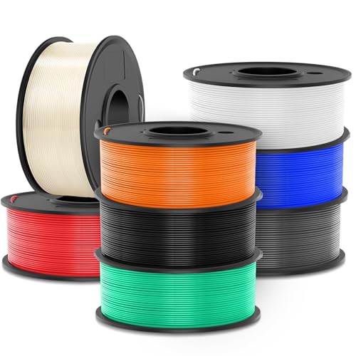 SUNLU PLA+ 3D-Druckerfilament 8er-Pack, PLA PLUS Filament 1.75 mm, verbesserte Zähigkeit, 0.25 kg Spule, sauber gewickeltes Filament mit 8 Farben, Schwarz+Weiß+Grau+Transparent+Rot+Blau+Orange+Grün von SUNLU