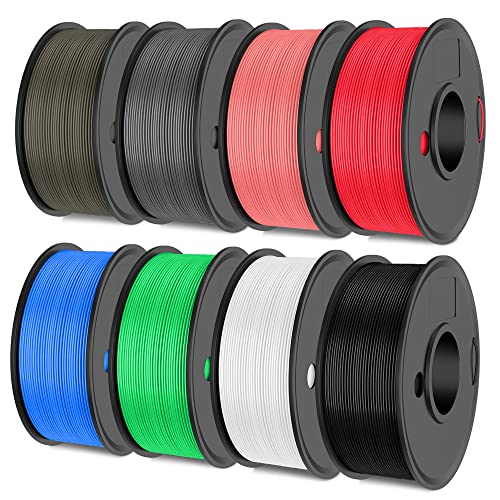 SUNLU PLA Matte 3D-Drucker-Filament, glatte, matte Oberfläche, PLA-Filament, 1,75 mm, sauber gewickeltes Filament, Maßgenauigkeit +/- 0,02 mm, 250 g Spule, 8 Rollen, Schwarz + Weiß + Rot + Blau + Grün von SUNLU