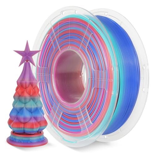 SUNLU PLA Regenbogen Filament, Mehrfarbiges 3D Drucker Filament, Farbwechsel alle 8 Meter, Geeignet für Weihnachtsdekoration, 1 kg, 330 Meter 3D Druck Filamente, PLA-Regenbogen (Rot-Cyan-Blau-Lila) von SUNLU