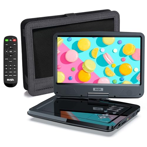 SUNPIN Tragbarer DVD Player mit 10,5 Zoll HD Schwenkbaren Bildschirm, Stereo-Lautsprecher&Dual-Kopfhörer-Buchse, Unterstützung Sync TV/USB/SD-Karte, Auto Kopfstütze Halterung, Schwarz von SUNPIN