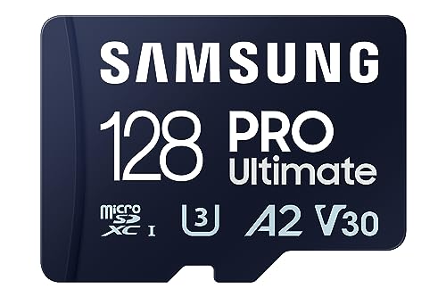 Samsung PRO Ultimate microSD Speicherkarte, 128 GB, UHS-I U3, 200 MB/s Lesen, 130 MB/s Schreiben, Inkl. SD-Adapter, Für Smartphone, Drohne oder Action-Cam von Samsung